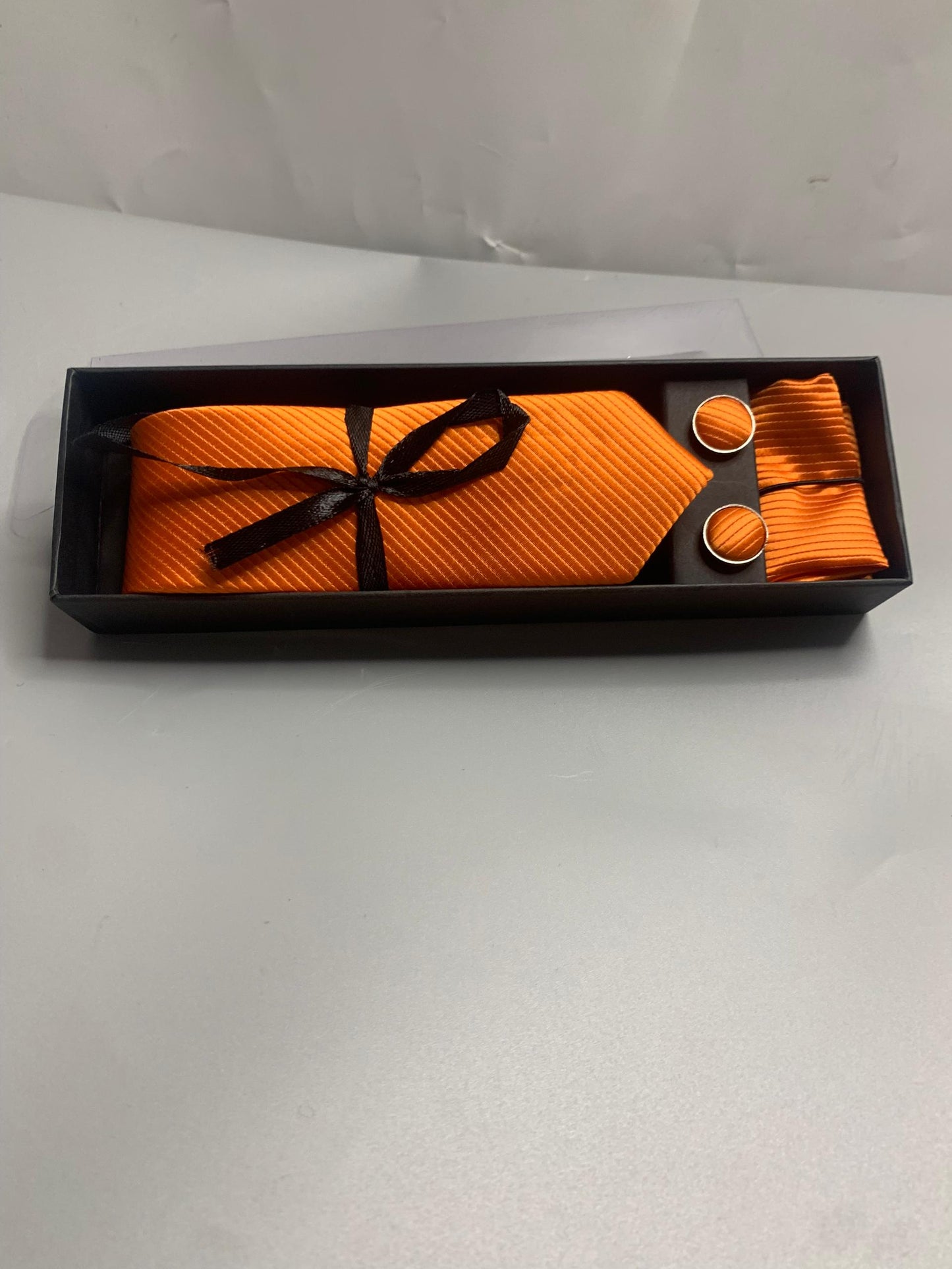 T&C 3pcs / set paisley patterned neck tie, cufflinks and pocket square - Orange
