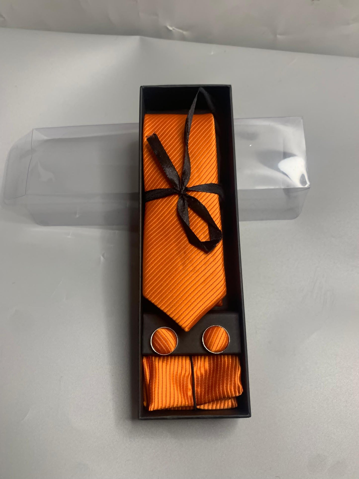T&C 3pcs / set paisley patterned neck tie, cufflinks and pocket square - Orange