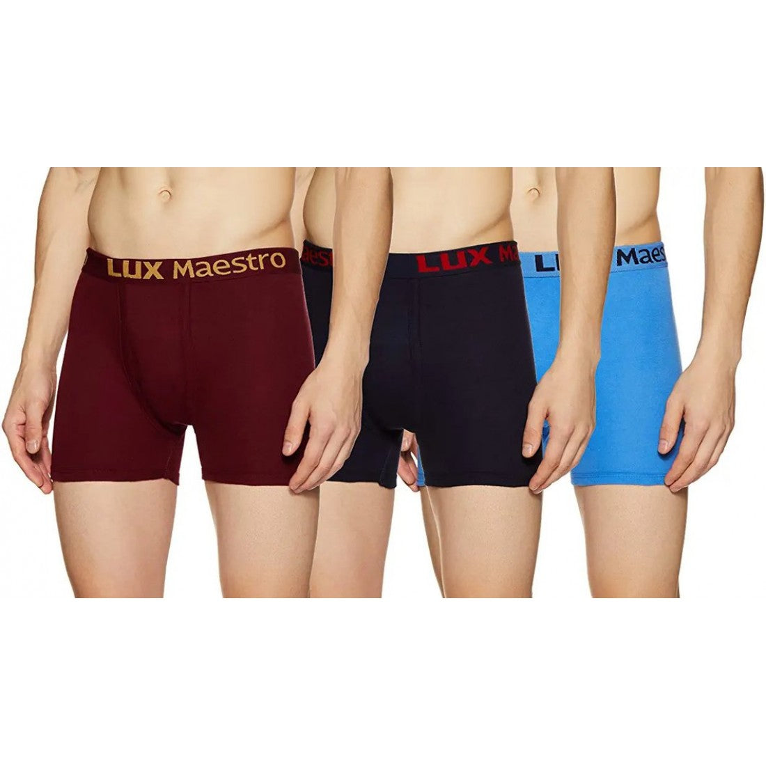 De Lynn Lux Maestro 3pc interlock trunk 100% cotton boxer with broad band for better grip and long lasting fit Color: maroon, blue and black