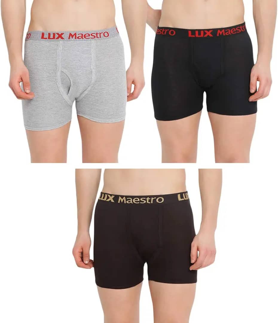 De Lynn Lux Maestro 3pc interlock trunk 100% cotton boxer with broad band for better grip and long lasting fit - Brown, grey, and black