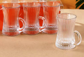 SAQOWARE 4 Pcs Tea Glass Mug Set With Handle, 235ml