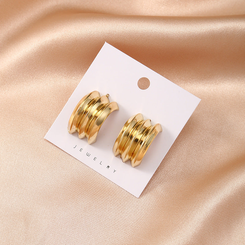 Layered Rib Gold Colour Earring SJP ( Medium Size)