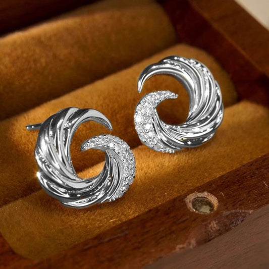 Micro zircon inlaid wave stud earring Silver SJP