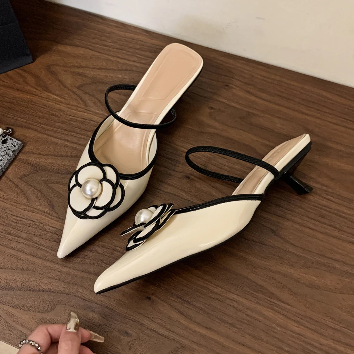 French heels fairy outdoor rose pearl shoe-- offwhite 41