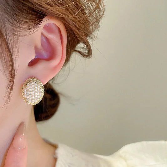 White Gold plated Pearl Beaded Stud Earring SJP