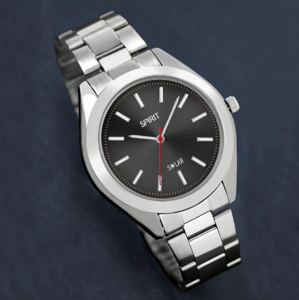 Spirit Gent's Silver Bracelet Black Sunray Dial Watch