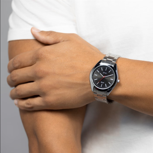 Spirit Gent's Silver Bracelet Black Sunray Dial Watch