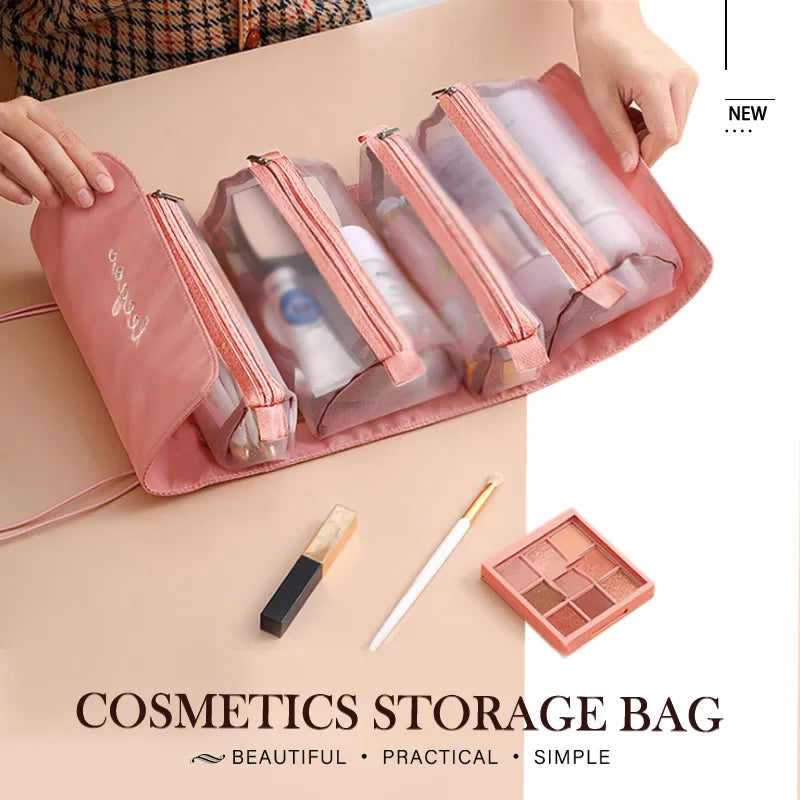 4PCS In 1 Travel Separable Cosmetic Bag Women Mesh Make Up Bags Beautician Toiletry Makeup Brushes Lipstick Storage Organizer