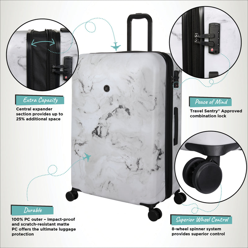 IT Luggage Metalik Sheen - Large (Greyscale Marble)