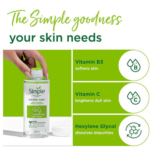 Simple Micellar Cleansing Water - Kind to Skin - 200ml