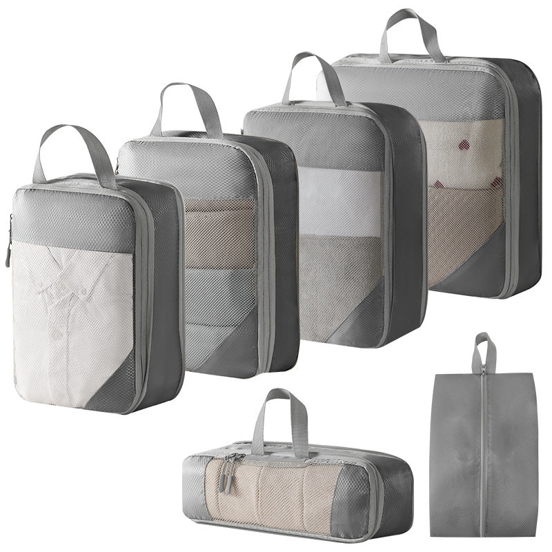 Travel storage bag five piece+shoe bag (Six piece set grey)