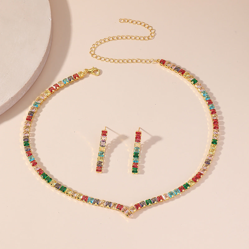 V shaped Multi Colour CZ Jewelry Set SJP