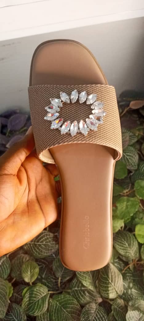 Chrisbella brown Slippers with crystal design