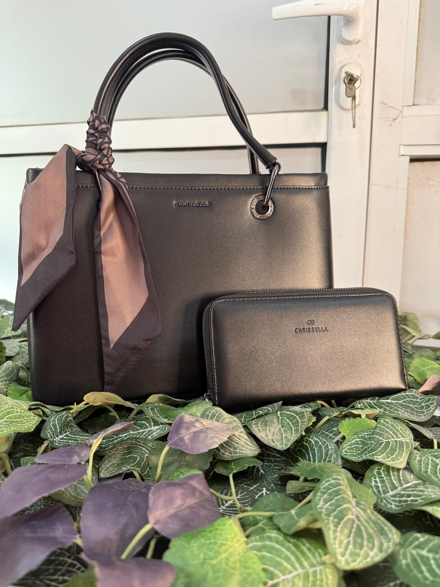 Chrisbella Black handBag with scarf design