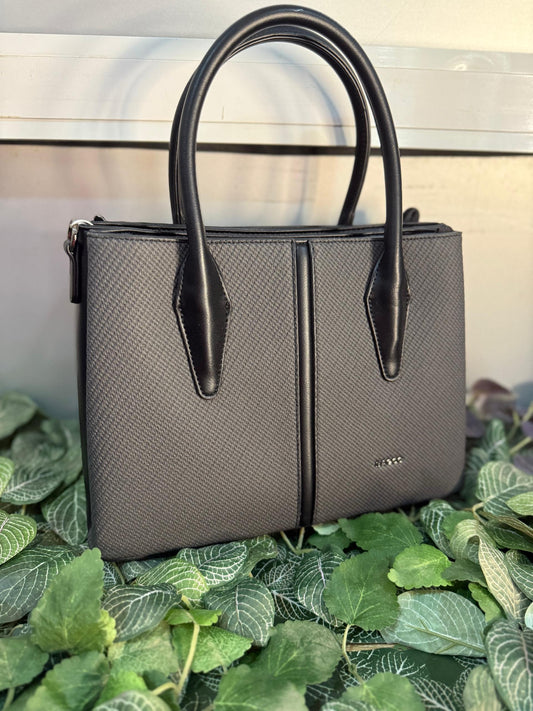 Bagco double tone-stripe black&grey crossbody handbag