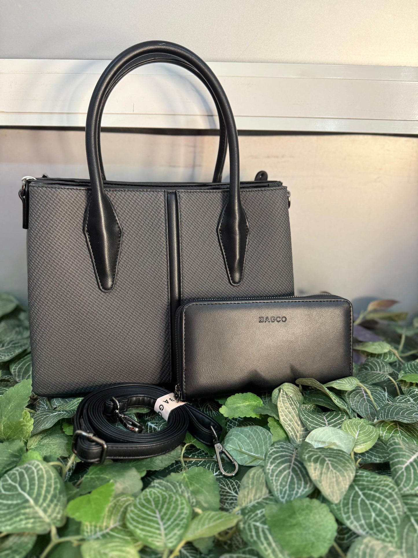 Bagco double tone-stripe black&grey crossbody handbag