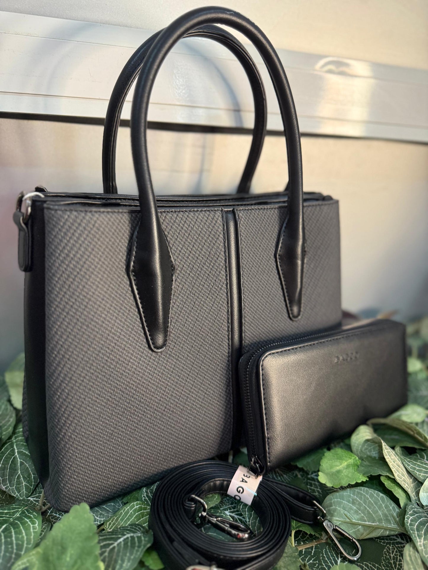 Bagco double tone-stripe black&grey crossbody handbag