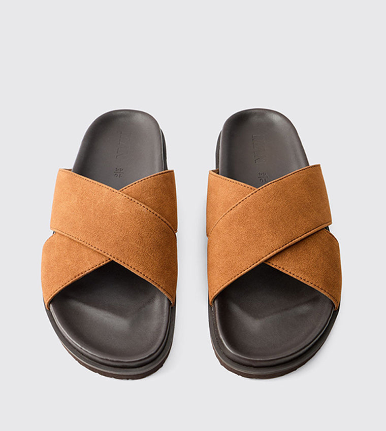 BoohooMAN Faux Leather Woven Mix Flat Sandals