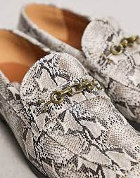 ASOS DESIGN loafers with snaffle detail in snake print faux leather