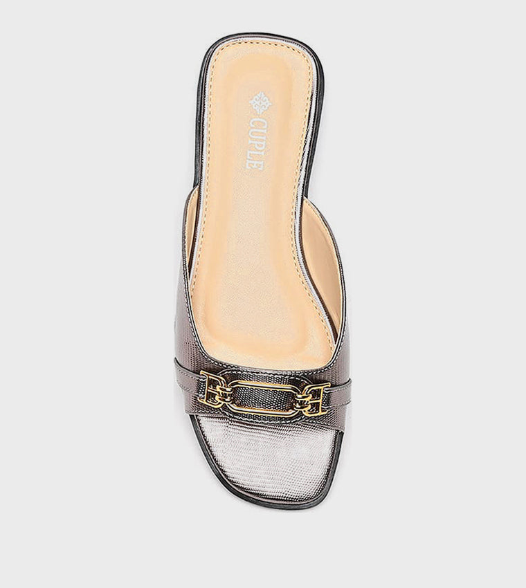 Cuple Horsebit Open Toe Flat Sandals