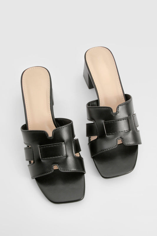Bestelle Cut Out Block Heeled Mules Shoe