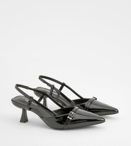 boohoo - Outlet Patent Buckle Detail Slingback Kitten Heel Pumps
