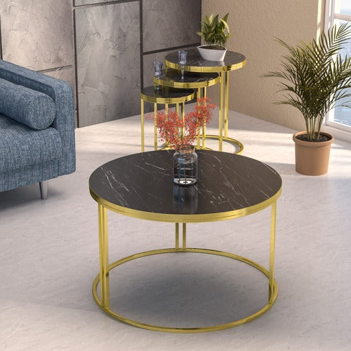 GOLDFALEZ 3 Piece Nest Of Table and A Coffee Table ( GOLD PVC)- Center table