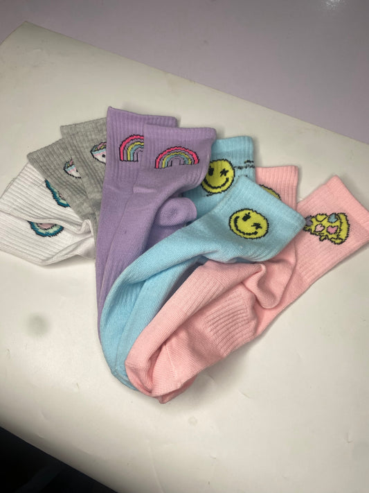 California Sunshine Five Pack Multicoloured Foodie Crew Socks Size S/M