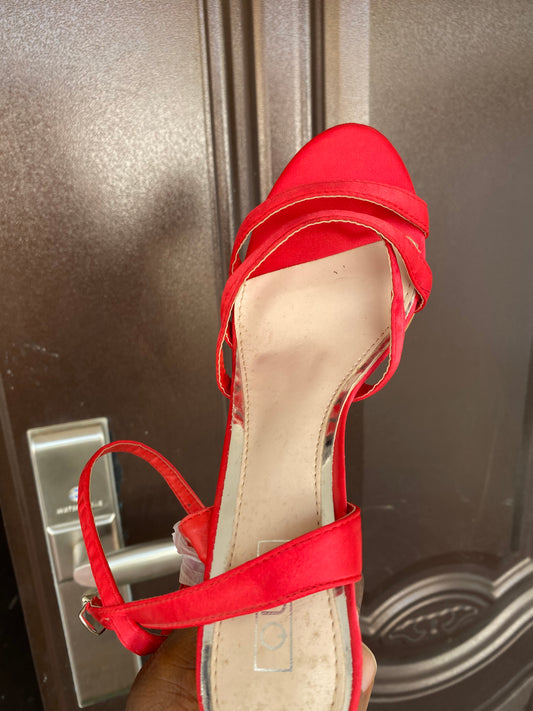 Red Satin Strappy Heeled Sandals
