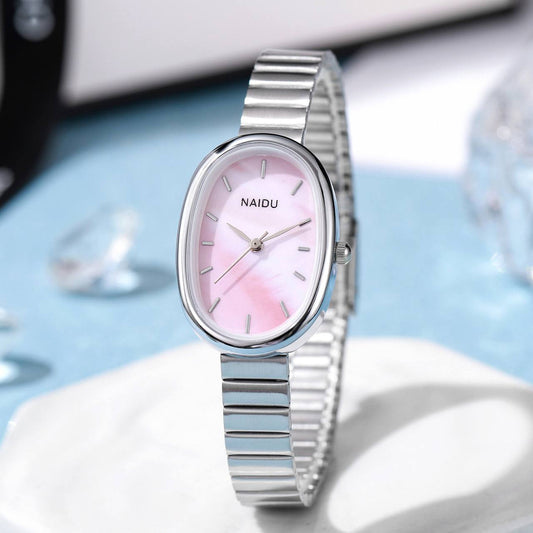 RFA Naidu High-Quality Steel Oval Watch Silver Pink Face