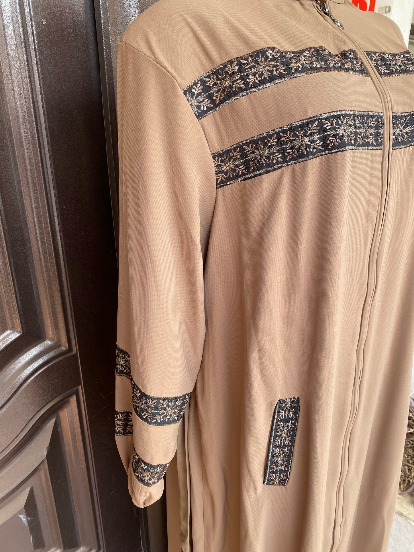 AA Royale Egyptian Abaya Zip Neck- Cream