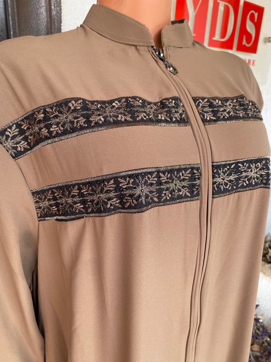 AA Royale Egyptian Abaya Zip Neck- Cream