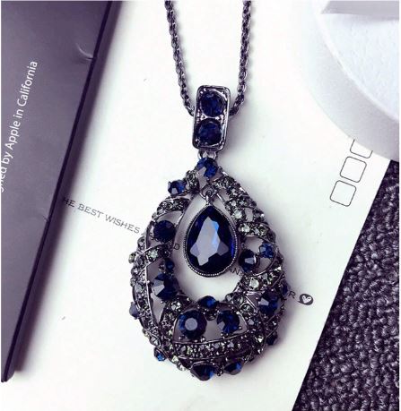 Fashionable Blue Diamond Long Chain Necklace SJP