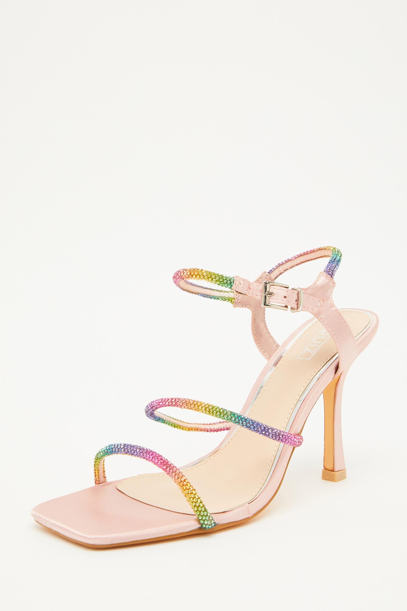Multicoloured Diamante Strap Heeled Sandals