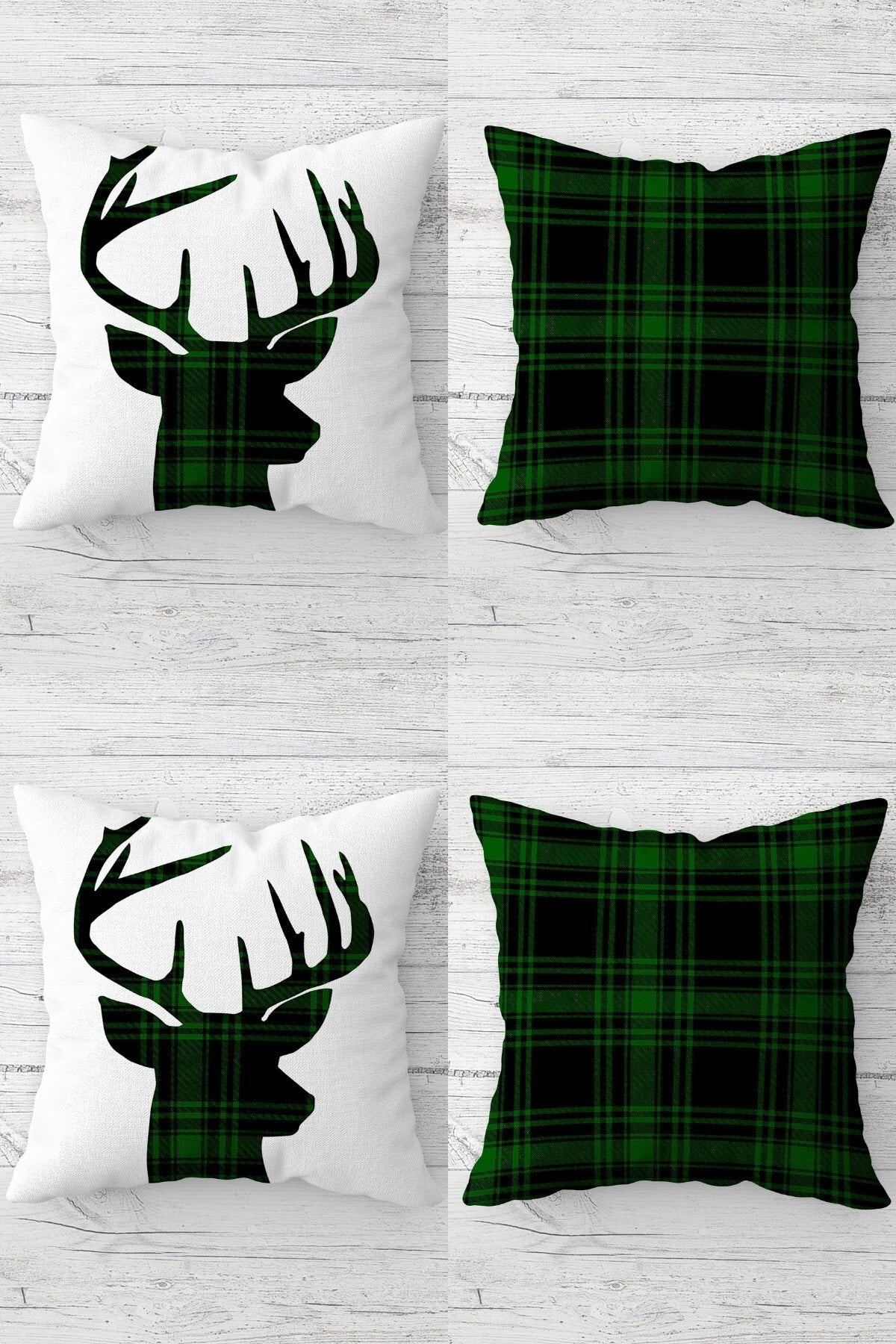 Christmas New Year Christmas Deer Hidden Zipper Throw Pillow Cover Sofa Pillow Cover Set(4pcs) Size: Green-White