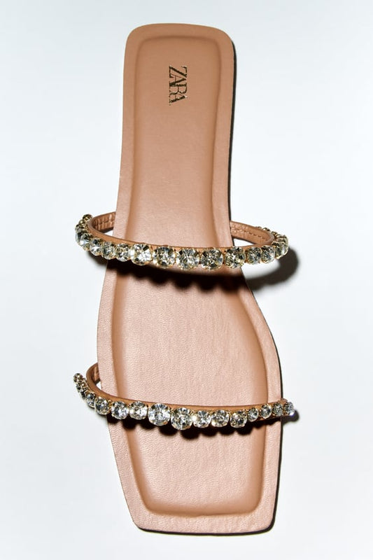 ZARA FLAT SANDALS WITH RHINESTONES NATURAL