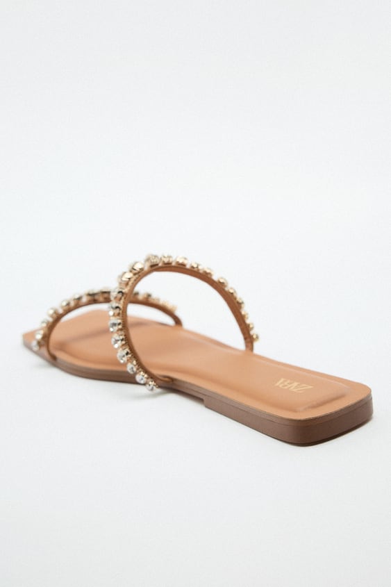 ZARA FLAT SANDALS WITH RHINESTONES NATURAL