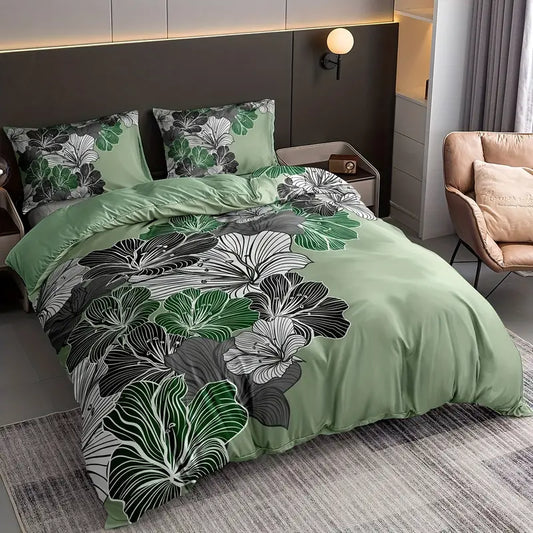 3pcs Soft and Comfortable Floral Digital Print Duvet Cover Set for Bedroom and Guest Room - Includes 1 Duvet Cover and 2 Pillowcases (Core Not Included)