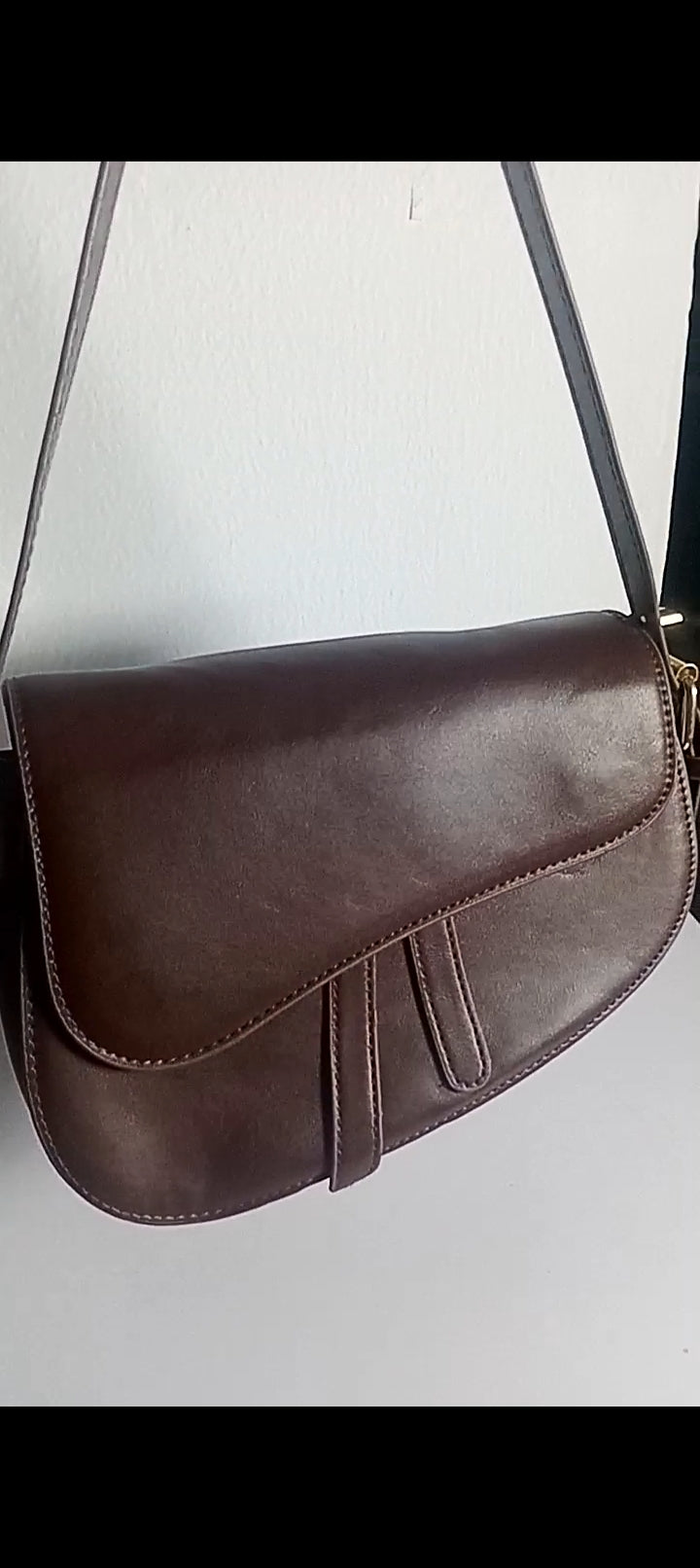 F&S Crossbody Flap Shoulder PU Leather Brown Saddle Bag
