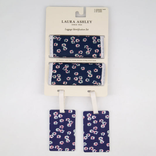 LAURA ASHLEY 4 Pack Navy Luggage Tag & Grips Set