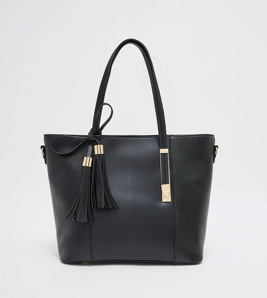Tyra Textured Tote Bag Set: Black