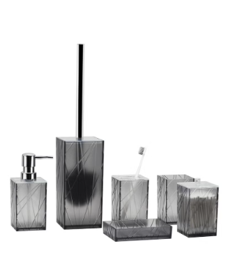 Arabest Bathroom Accessories Set 6pcs,Grey Bathroom Accessories Set with Soap Dispenser, Soap Dish, Toilet Brush Holder, Toothbrush Holder & Cup, Cotton Swab Holder