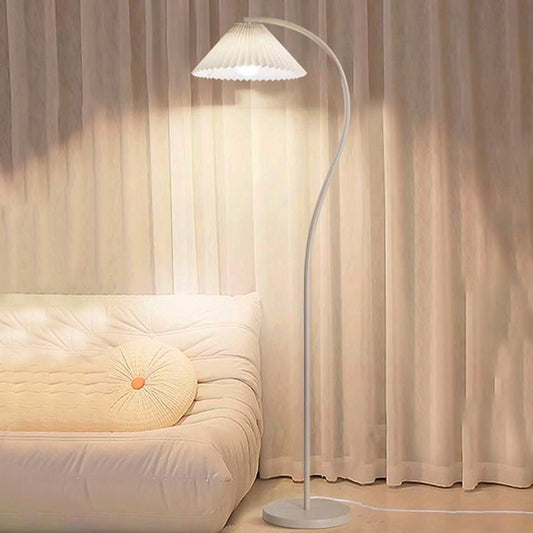 Metal Arc Floor Lamp and Fabric Shade in Modern Style - 220V-240V White ( White Bulb Included)