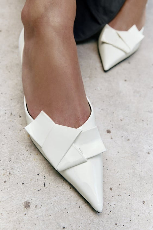 ZARA HEELED SHOES WITH BOW DETAIL: White