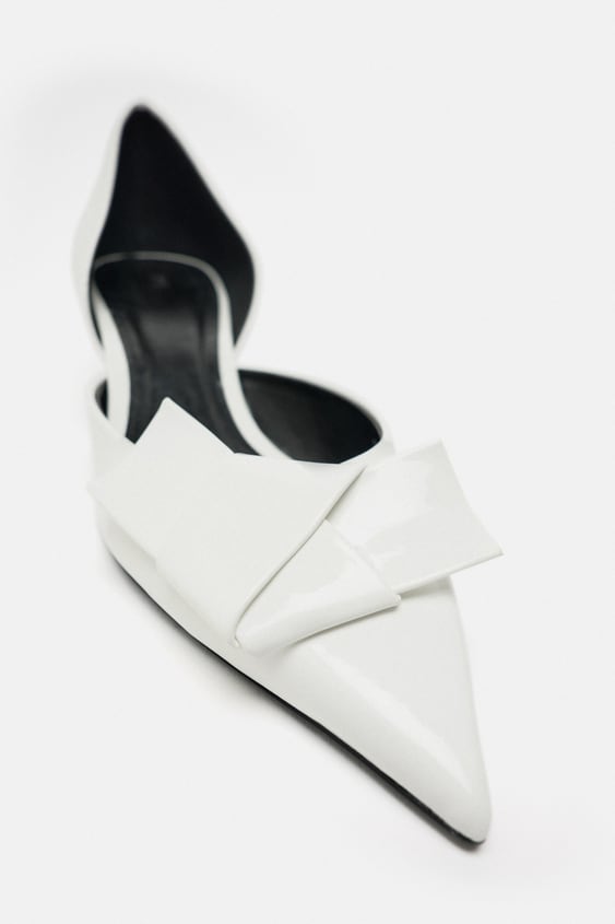 ZARA HEELED SHOES WITH BOW DETAIL: White