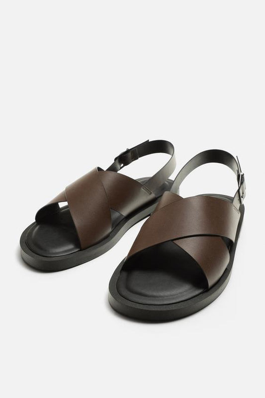 ZARA BROWN CROSSOVER SANDALS
