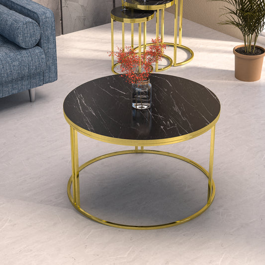 GOLDFALEZ 3 Piece Nest Of Table and A Coffee Table ( GOLD PVC)- Center table