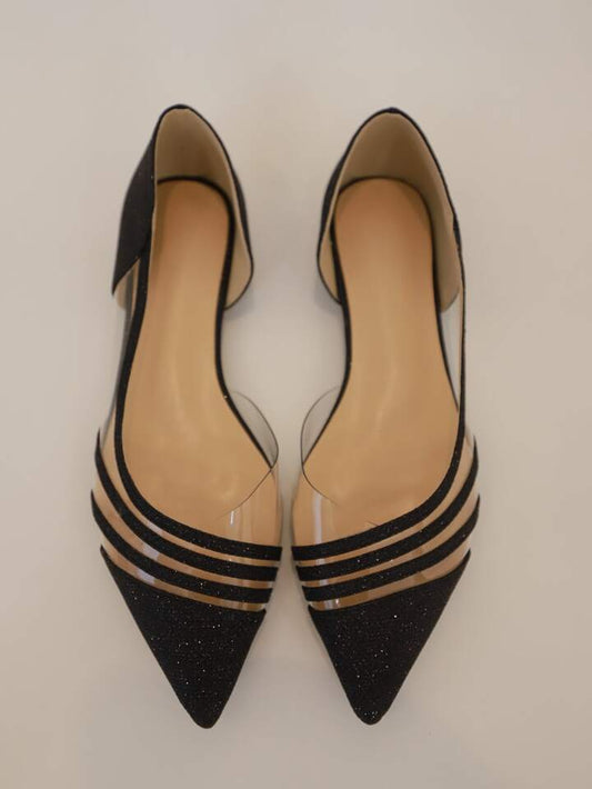 SHEIN Women Clear Detail Glitter Decor Flats, Fashionable Point Toe Flat Shoes