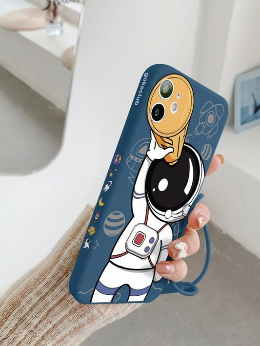 Shein Cartoon Astronaut Phone Case With Lanyard; Navy Blue- 13 Pro Max
