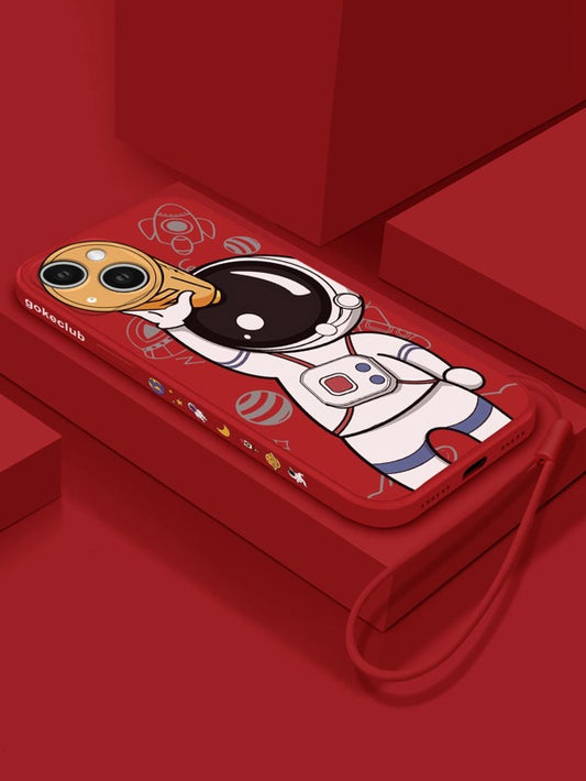Shein Cartoon Astronaut Phone Case With Lanyard; Red- 13 Pro Max